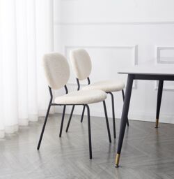 Nordlys Set of 2 Scandinavian Dining Chairs with Metal Buttoned Backrests in White - thumbnail 3