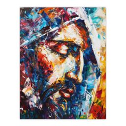 "Artery8 Jesus Face Portrait Religious Painting Wall Art Print - Size: W12"" x H16""" - thumbnail 1