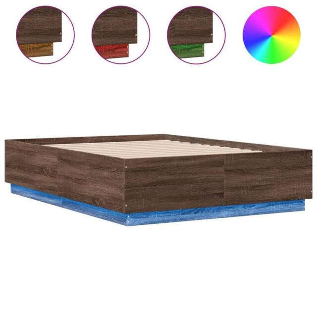 Berkfield Home Bed Frame with LED without Mattress Brown Oak 135x190 cm Double - image 1