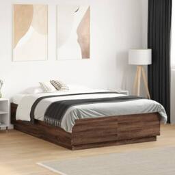 Berkfield Home Bed Frame with LED without Mattress Brown Oak 135x190 cm Double - thumbnail 2