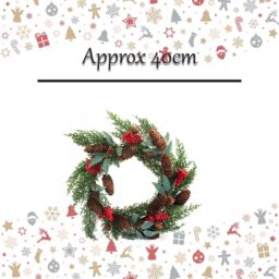 VFM e-Store Berry Pine Wreath Christmas Decoration X 1 40cm Red - thumbnail 2
