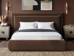 Solace+Co Sigrid Chocolate Velvet Cushion Headboard Ottoman Bed in Brown - Size: Double - thumbnail 2