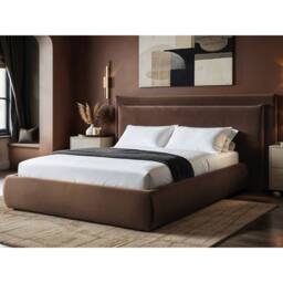 Solace+Co Sigrid Chocolate Velvet Cushion Headboard Ottoman Bed in Brown - Size: Double - thumbnail 1