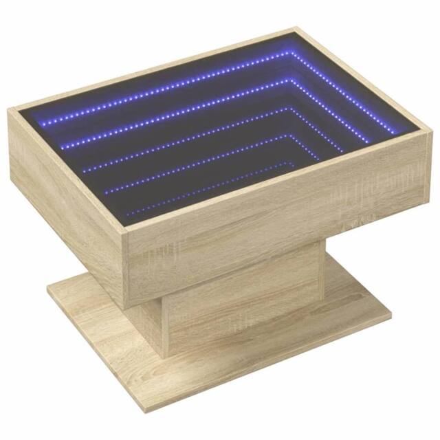 Berkfield Home Decorative Coffee Table with LED Sonoma Oak 70x50x45 cm Engineere in Light Brown - Size: 70 x 50 x 45 cm - image 1