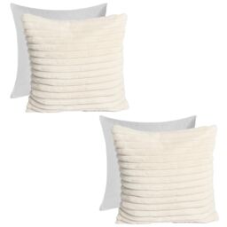 OHS 2 x Faux Fur Thick Rib Filled Cushion Covers in Natural - Size: 45 cm x 45 cm - thumbnail 1