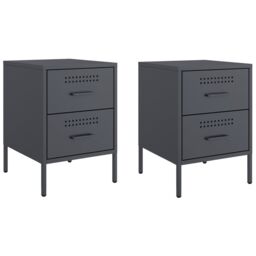 Berkfield Home Bedside Cabinets 2 pcs Anthracite 36x39x50.5 cm Steel in Black - thumbnail 2