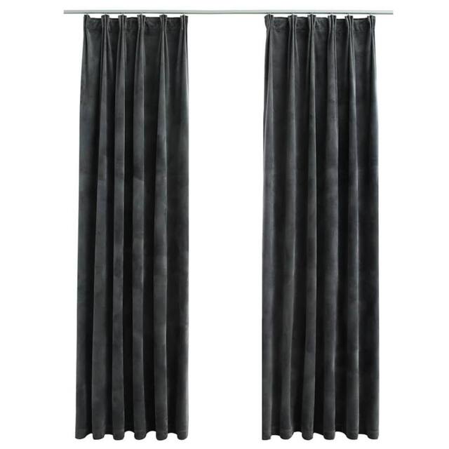 Berkfield Home Blackout Curtains 2 pcs with Hooks Velvet Anthracite 140x245 cm in Dark Grey - image 1