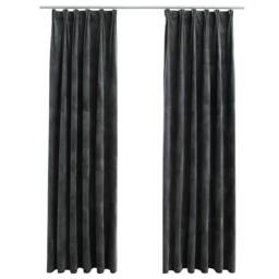 Berkfield Home Blackout Curtains 2 pcs with Hooks Velvet Anthracite 140x245 cm in Dark Grey