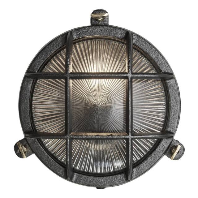 Industville Bulkhead Outdoor & Bathroom Round Wall Light - 8 Inch - Black - Ribbed - Size: 8 inches - image 1