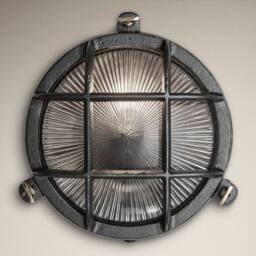 Industville Bulkhead Outdoor & Bathroom Round Wall Light - 8 Inch - Black - Ribbed - Size: 8 inches - thumbnail 4
