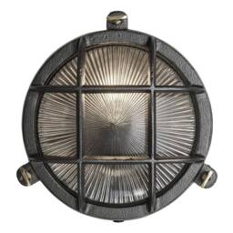 Industville Bulkhead Outdoor & Bathroom Round Wall Light - 8 Inch - Black - Ribbed - Size: 8 inches - thumbnail 1