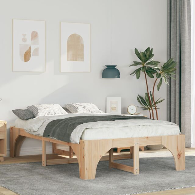 Berkfield Home Floor Bed Frame with Storage Brown 135 x 190 cm Pine wood - image 1