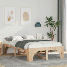 Berkfield Home Floor Bed Frame with Storage Brown 135 x 190 cm Pine wood - thumbnail 1