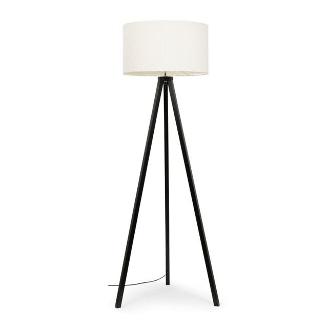 ValueLights Barbro Black Wood Tripod Floor Light Lamp with Reni Boucle Shade in Cream - image 1