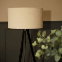 ValueLights Barbro Black Wood Tripod Floor Light Lamp with Reni Boucle Shade in Cream - thumbnail 2
