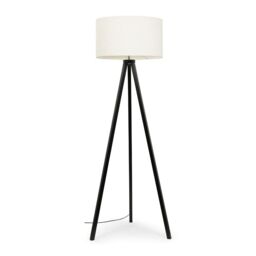 ValueLights Barbro Black Wood Tripod Floor Light Lamp with Reni Boucle Shade in Cream
