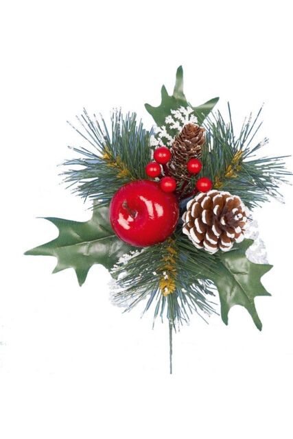 Premier Frosted Pine Cone & Apple Pick Christmas Dration in Red - image 1