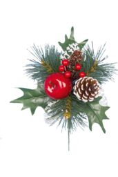 Premier Frosted Pine Cone & Apple Pick Christmas Dration in Red - thumbnail 1