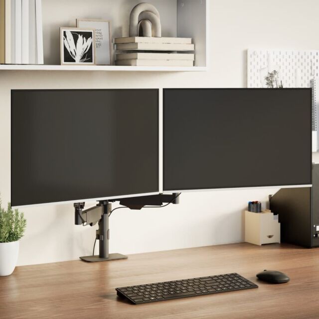 Berkfield Home Dual Monitor Arm for Max 27 Inch Screen Gas Spring 20 kg in Black - image 1