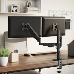 Berkfield Home Dual Monitor Arm for Max 27 Inch Screen Gas Spring 20 kg in Black - thumbnail 3