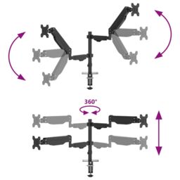 Berkfield Home Dual Monitor Arm for Max 27 Inch Screen Gas Spring 20 kg in Black - thumbnail 8