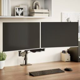 Berkfield Home Dual Monitor Arm for Max 27 Inch Screen Gas Spring 20 kg in Black - thumbnail 1