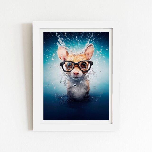 "Warren Reed - Designer Splashart Doormouse With Glasses Framed Art Print in White - Size: W8"" x H10""" - image 1