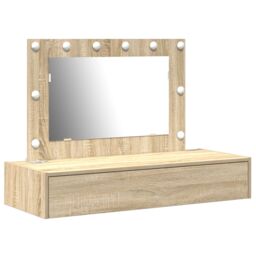 Berkfield Home Wall-Mounted Dressing Table with LED Lights in Sonoma Oak in Beige - thumbnail 2