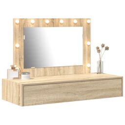 Berkfield Home Wall-Mounted Dressing Table with LED Lights in Sonoma Oak in Beige - thumbnail 3