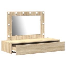 Berkfield Home Wall-Mounted Dressing Table with LED Lights in Sonoma Oak in Beige - thumbnail 4