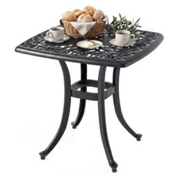 Costway Patio Side Table Outdoor Cast Aluminum Bistro Table w/ Umbrella Hole in Black - thumbnail 2