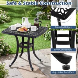 Costway Patio Side Table Outdoor Cast Aluminum Bistro Table w/ Umbrella Hole in Black - thumbnail 9