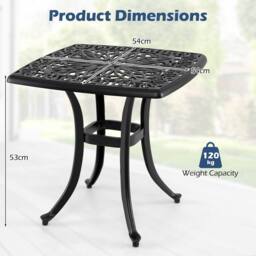 Costway Patio Side Table Outdoor Cast Aluminum Bistro Table w/ Umbrella Hole in Black - thumbnail 3