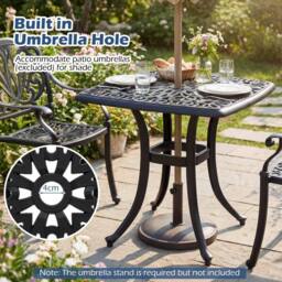 Costway Patio Side Table Outdoor Cast Aluminum Bistro Table w/ Umbrella Hole in Black - thumbnail 5