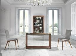 Angel Cerda Grey Fabric Dining Chair with Walnut Legs in Light Grey - thumbnail 4