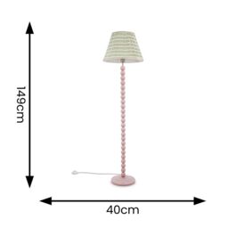 ValueLights Bobbins Painted Rose Pink Floor Lamp with Tapered Fabric Pleated Shade in Pale Pink - thumbnail 6