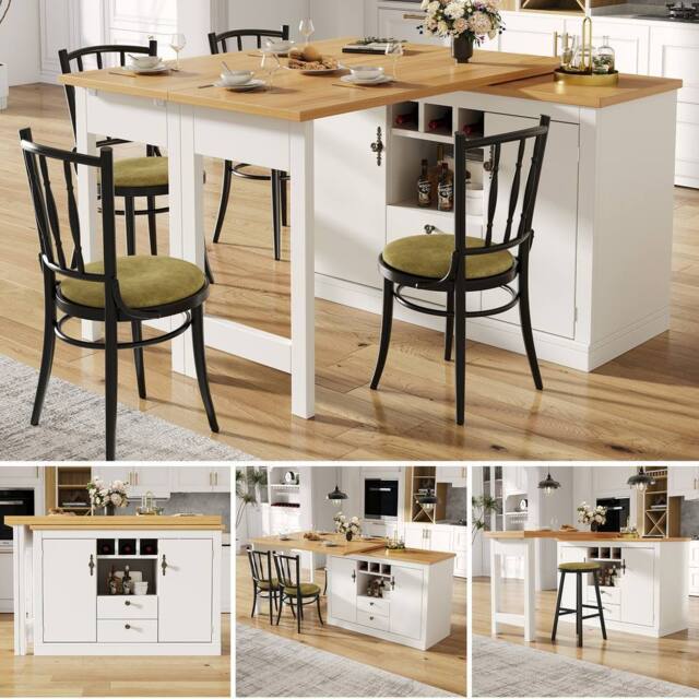 BTM 360° Rotating Bar Table with Storage & Wine Rack, Adjustable Length in White - image 1