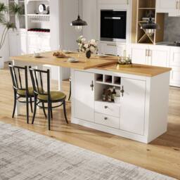 BTM 360° Rotating Bar Table with Storage & Wine Rack, Adjustable Length in White - thumbnail 3