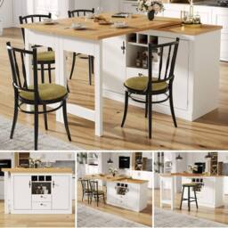 BTM 360° Rotating Bar Table with Storage & Wine Rack, Adjustable Length in White