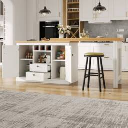 BTM 360° Rotating Bar Table with Storage & Wine Rack, Adjustable Length in White - thumbnail 5