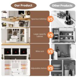 BTM 360° Rotating Bar Table with Storage & Wine Rack, Adjustable Length in White - thumbnail 8