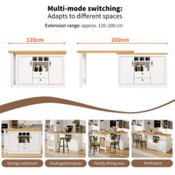 BTM 360° Rotating Bar Table with Storage & Wine Rack, Adjustable Length in White - thumbnail 9