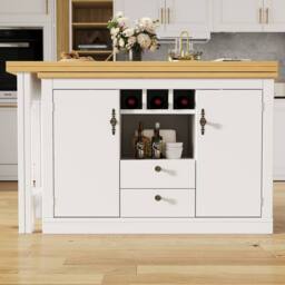 BTM 360° Rotating Bar Table with Storage & Wine Rack, Adjustable Length in White - thumbnail 4