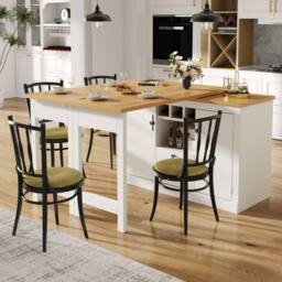 BTM 360° Rotating Bar Table with Storage & Wine Rack, Adjustable Length in White - thumbnail 2