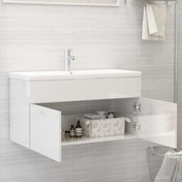 Berkfield Home Sink Cabinet High Gloss White 90x38.5x46 cm Engineered Wood - thumbnail 3