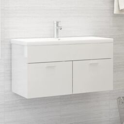 Berkfield Home Sink Cabinet High Gloss White 90x38.5x46 cm Engineered Wood - thumbnail 1