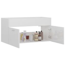 Berkfield Home Sink Cabinet High Gloss White 90x38.5x46 cm Engineered Wood - thumbnail 4
