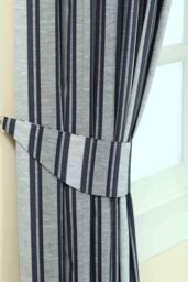 Homescapes Modern Stripe Jacquard Curtain Tie Back Pair in Blue - thumbnail 1
