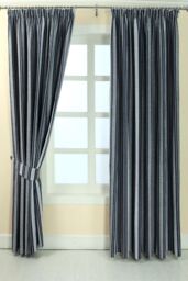 Homescapes Modern Stripe Jacquard Curtain Tie Back Pair in Blue - thumbnail 2