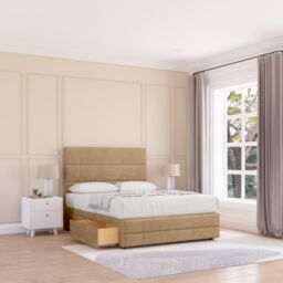 "Sloomy Monaco Bed Base No Drawers 12"" Footboard & 26"" Struts Headboard in Light Brown - Size: Double"